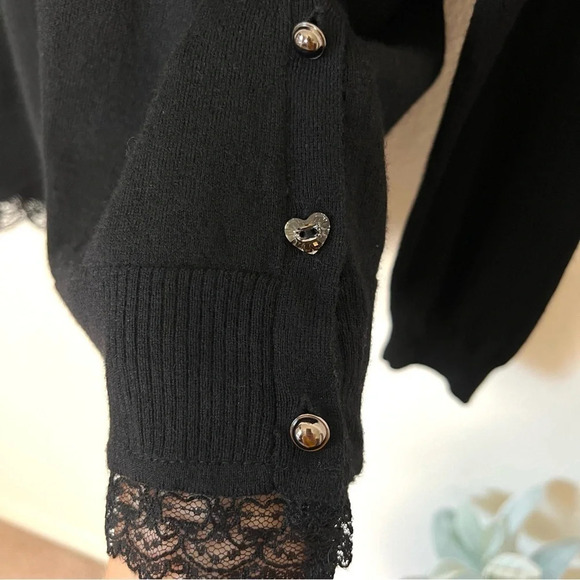 Elena Miro Color Black Lace Trim Wool Blend Cowl Neck Sweater in Black & Cream - Picture 8 of 14